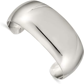 Polished 925 Sterling Silver Cuff Bangle with Other-Clasp-Type, Engravable, Stackable Jewelry Gift for Women, Hypoallergenic, 28.5MM Width