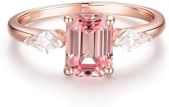 Lab Growth Pink Sapphire Gemstone Rings for Women Solid 925 Sterling Silver Rings for Women Trendy Emerald Cut Engagement Wedding Ring Gift