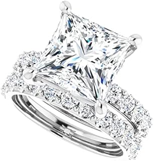 4.25 CT Princess Cut VVS1 Colorless Moissanite Engagement Ring Set, Wedding/Bridal Ring Set, Sterling Silver Vintage Antique Anniversary Promise Ring Set Gift for Her