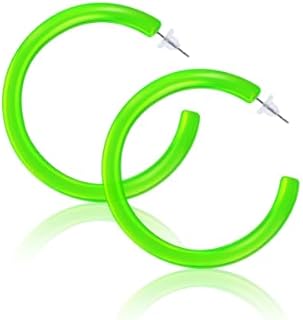 Neon Green Hoop Earrings 80s Earrings Accessories for Women Retro Colorful Neon Hoop Earrings for Girls Acrylic Lime Green Circle Round Earrings Green Big Hoop Earrings for 80s Party Costume Accessory