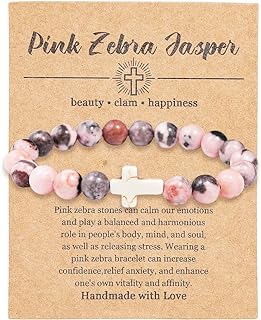 Fuqimanman2020 Christian Gifts Religious Cross Natural Stone Beaded Bracelets Healing Stretch Bracelets Catholic Christian Faith Jewelry for Women Men