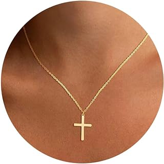 14K Gold Plated Cable Chain Cross Necklace with Cubic Zirconia for Women and Teen Girls - Simple, Dainty & Hypoallergenic Brass Necklace - Ideal Jewelry Gift