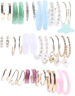 Stylish and Versatile 24 Pair Women's Hoop Earring Set - Chunky Silver and No Gemstone Accessory - Perfect Holiday Gift for Teen Girls