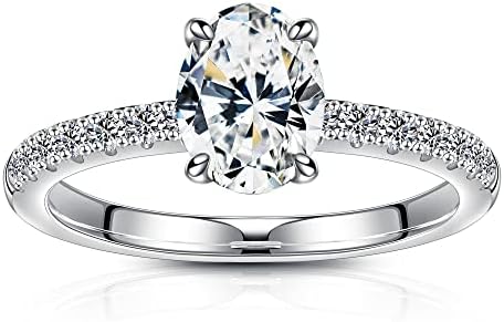 Charming 1.5 CT Oval Moissanite Engagement Ring with Created Moissanite Accents for Women, Classic Design in 18K White Gold Over Sterling Silver