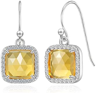 Jupiter Gemstone Square Drop Earrings, Genuine Gemstone Natural Birthstone Dangle Earrings with Zirconia Fashion Jewelry Gifts for Valentine's Day, Mother's Day, Birthday