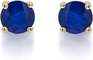 Gin & Grace 10K Yellow Gold Stud Earrings with Genuine Indian Blue Sapphire and Diamond Accents for Women