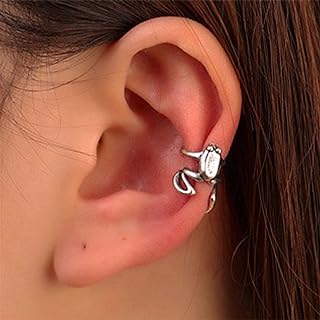 WZNBBOY Vintage Silver Frog Ear Cuff: Non-Pierced Cartilage Clamp, Fun and Quirky Design, Ideal for Girls and Women Embracing Individuality