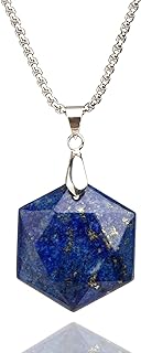 Genuine Lapis Lazuli Hexagram Star Necklace Healing Crystal Pendant, Adjustable Natural Gemstone Necklace Reiki Quartz Jewelry for Men Women