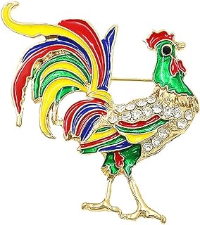 Crystal Enamel Chicken Rooster Brooch Pin Elegant Rhinestone Animal Statement Brooches Fashion Jewelry Accessories for Women Girl Gift (Full colour)
