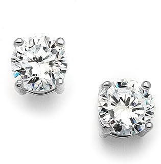 Mariell Cubic Zirconia Crystal Stud Earrings, 2 Carat Round CZ Solitaire, Imitation Diamond Earrings.