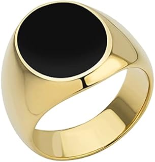 High Quality Stainless Steel Men's Ring with Oval Black Onyx Signet Design - Size 7