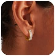 CZ Studded 925 Sterling Silver Hypoallergenic Hoop Earrings with Secure Push Back for Women and Girls - Perfect for Sensitive Ears and Everyday Wear.
