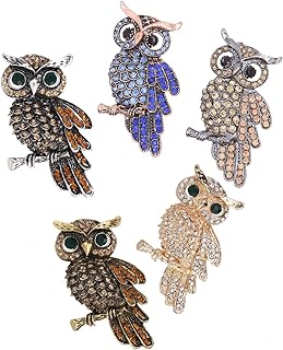 Alloy Rhinestone Owl Brooch Set with Pin Clasp for Women - Multicolor Crystal Owl Pins - Perfect for Daily Wear or Wedding Party (5 Piece Set)