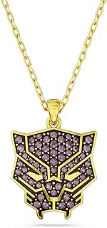 Spring Ring Clasp Marvel-Inspired Swarovski Necklace in Brass for Superhero Enthusiasts with Black Panther Mask Design