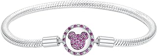 BEVALY Vintage Disney Charm Bracelet with Snake Chain and Cubic Zirconia Gems in Sterling Silver - A Perfect Gift for Women and Girls