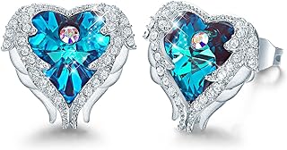 Radiant Angel Wing Earrings with Push Back Design for Women - Heart Stud Earrings Featuring Glass and Austrian Crystal - Ideal Mother's Day or Valentine's Day Gift