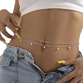 2Pcs Summer Beaded Waist Chain Metal Bikini Multi-Layer Waist Belly Chain Sexy Beach Beads Body Chain Pearl Simple Waist Chain for Women Girls