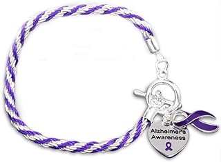 Fundraising For A Cause | Alzheimer’s Awareness Charm Bracelet with Accent String - Purple Ribbon Bracelets for Alzheimer’s Awareness