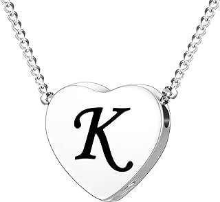 XIUDA Cremation Jewelry for Ashes Personalized Initial Heart Urn Necklace for Women Men Stainless Steel Keepsake Memorial Pendant for Human Ashes