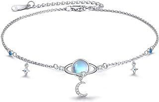 JOERPH Ankle Bracelets for Women 925 Sterling Silver Planet/Triple Moon Goddess/Evil Eye/Cross/Heart Anklet Hypoallergenic Dainty Jewelry Gifts for Girls