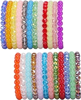 WAINIS 24PCS Glass Crystal Beaded Bracelets Set for Women Handmade Stretch Round Versatile Beads Bracelet Multicolor Stackable Elastic Bracelets Jewelry