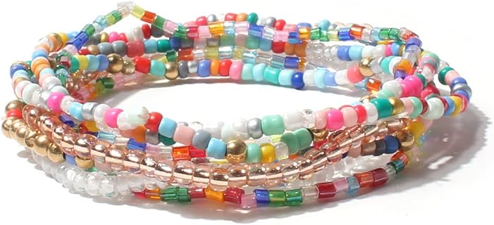Handmade Stackable Beaded Bracelets for Women Layering Strand Colorful Beads Bracelets Set Boho Adjustable Muilty-layered Seed Stretch Wristbands Bangles Bracelets for Girls Gifts Jewelry