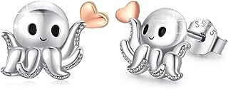 Ocean Inspired Octopus Stud Earrings in Sterling Silver with Push Back and Cubic Zirconia Design, Hypoallergenic for Sensitive Ears