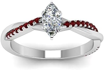 Exclusive Sterling Silver Infinity Twist Engagement Ring with CZ Diamonds and Red Marquise-Shaped Ruby Side Stones, Size 7 - Ideal Anniversary, Promise, Wedding Ring for Women