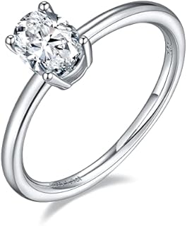 Certified TwoBirch Platinum Clasp-Type 1 Carat Moissanite Engagement Ring for Her - Oval Solitaire Design, Sterling Silver Chain and Durable Moissanite Gem