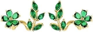 U-shape Crystal Green Leaf Trendy 18k Gold Plated Rhinestone Statement Cuff Wrap Earrings for Women Dainty Geometric Flower Sparkling Crystal Hypoallergenic Small Stud Earring Fashion Jewelry Gifts for Girls