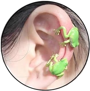 Zinc Push-Back Green Frog Earring Cuffs for Women and Girls, Unique Animal Design