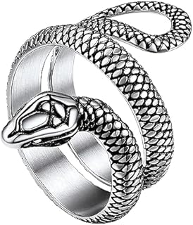 Stainless Steel/Gold Plated/Black Serpent Ring for Unisex, Size 7-12, Symbolic Reptile Design, Hypoallergenic Punk Gothic Jewelry, Perfect Gift (Includes Box)
