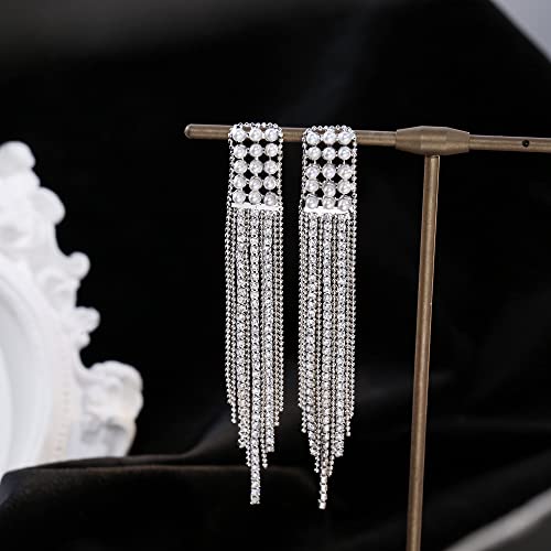 925 Silver Dangle Earrings Sparkling Long Tassel Chandelier Earrings for Wedding Prom Elegant Dangle Earrings for Women Girls