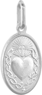 Sacred Heart of Jesus Pendant Necklace with 24-Inch Surgical Steel Chain | Small 16mm Sterling Silver Medal | Blessed by Priest | 925 Material | Handcrafted in Italy