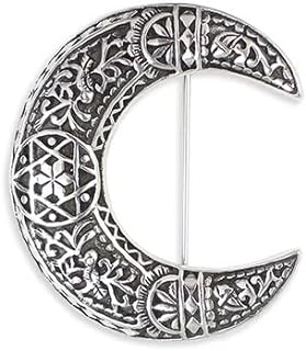 Crescent Moon Brooch in Silver-Plated-Base with Pin-Stem-with-Safety Clasp, Antique-Inspired Design