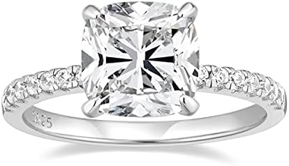 EAMTI 3.5CT 925 Sterling Silver Rings Cushion Cut Cubic Zirconia CZ Engagement Rings Wedding Bands for Women Promise Rings for Her Size 3-13