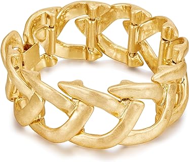 ENSKEFEN Women's Vintage Gold Chain Bangle Bracelet with Lobster Claw Clasp and Thick Link Design