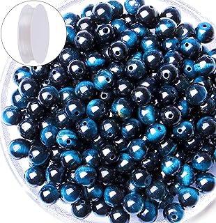 QINJIEJIE 60 PCs Round, Blue Sapphire Tiger Eye Stone Beads – 8mm Crystal Beads for Customizable Beading: Bracelets, Necklaces, Earrings