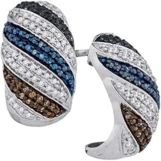 The Diamond Deal 10kt White Gold Womens Round Black Blue Brown Color Enhanced Diamond Half Hoop Earrings 1/2 Cttw