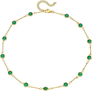 Turquoise Dainty Choker Necklace for Women 18K Gold Plated Green Crystal Stone Chain Link Necklace Emerald Cubic Zircon Rhinestone Quartz Charm Necklaces Jewelry Gift for Women Girls