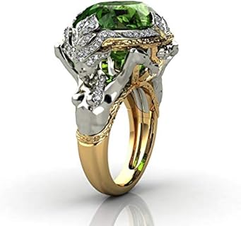 AZQ Vintage 925 Sterling Silver Emerald Ring Cocktail Rings Oval Cut Green Gem Cubic Zirconia Anniversary Promise Ring CZ Eternity Engagement Wedding Band Ring for Women TZ.81