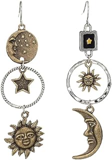 Asymmetric Sun Moon Star Dangle Drop Earrings Retro Bohemian Opal Sun Moon Earrings Long Sun Moon Star Tassel Earrings Greek Mythology Face Earrings for Women Girls