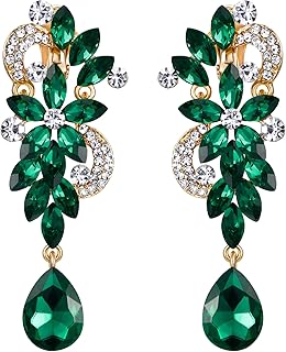 Clearine Boucles d'Oreilles Émeraude en Laiton et Cristal, Style Bohême, Longueur 7.6cm, Largeur 2.5cm, Idéales pour Mariage et Soirée, Parfaites pour Peaux Sensibles et Cadeaux