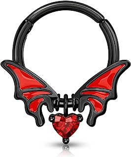 Melighting 16G Bat-themed Septum Rings in 316L Stainless Steel with Clear Cubic-Zirconia Accents, Dangling Design for Women and Men - Ideal for Helix, Cartilage and Tragus Piercing
