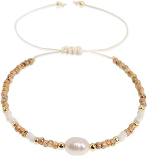 Freshwater Pearl seed Bead Adjustable Bracelets for Women Girls, Dainty Handmade Stone Beaded String Friendship Bracelet Summer Beach Jewelry Gift