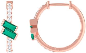 Certified Baguette Cut Emerald and Diamond Hinged Hoop Earrings | AAA Quality