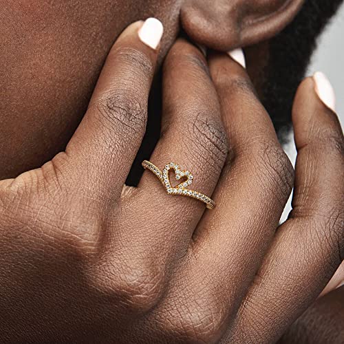 Pandora Timeless Wish Sparkling Heart Ring - Perfect Jewelry Gift for Women - Hand-Finished 14k Gold-Plated Shine with Cubic Zirconia