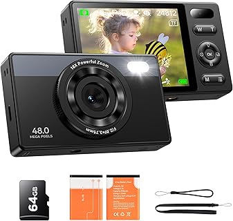 Cámara Digital PEEIPM A1-B de 48MP con Autoenfoque y Zoom de 16X, Portátil de 1,5 Pulgadas y Estabilización de Imagen Digital. Ideal para Niños Principiantes Viajando
