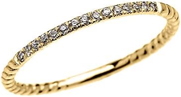 10k Yellow Gold Dainty Diamond Stackable Rope Design Ring