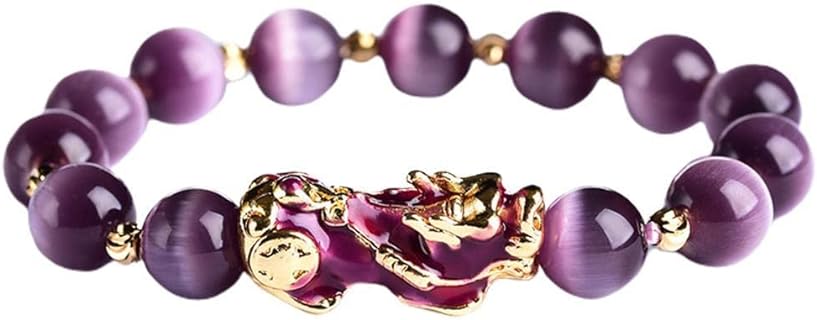 Lobster Claw Clasp Dragon Bead Bracelet with Bead Chain, Purple Gem Pixiu Feng Shui Bracelet for Men and Women, Lucky Wealth Amulet Design
